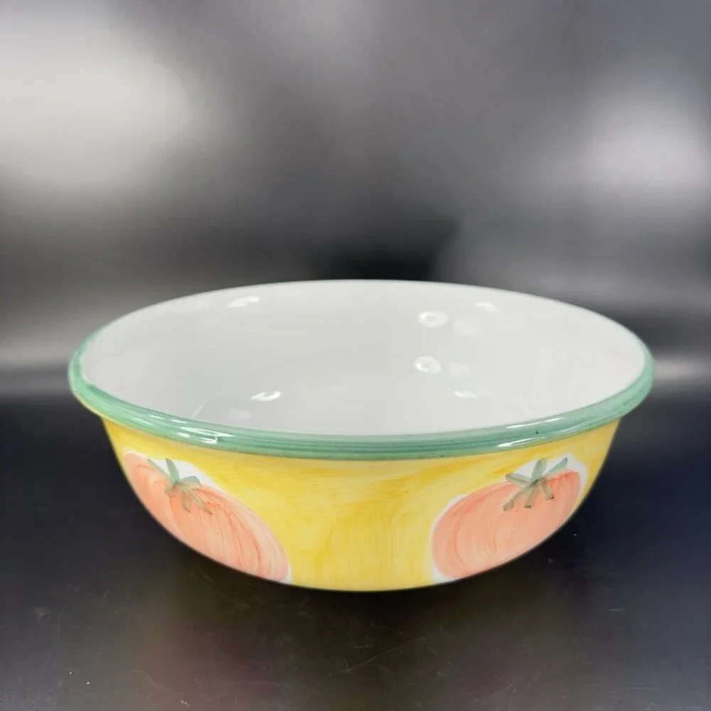 Pottery Barn Sunnyside Dish Bowl Large Tomatoes Check Pattern Ceramic Made Italy
